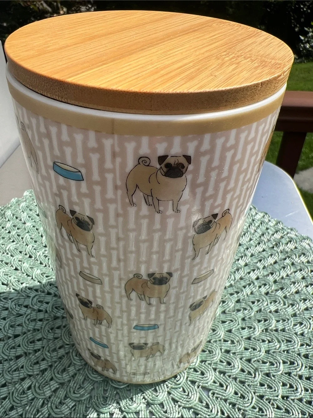 NWT Pet Treat Canister - Beige Pug Design